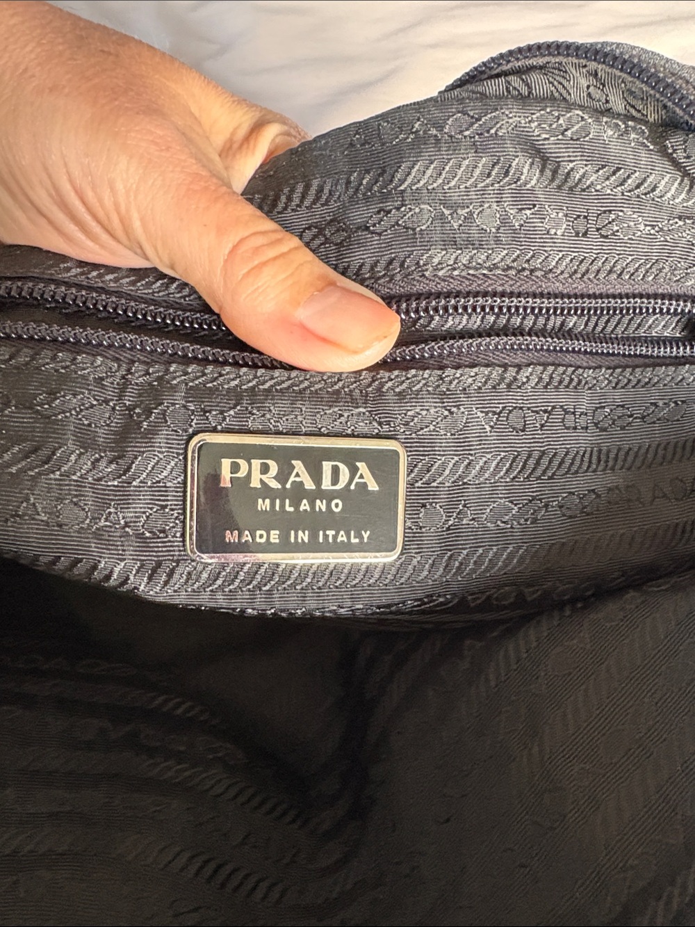 PRADA SPORT Handbag B9337 Black Dark Gray Canvas Logo Shoulder Bag Handheld - Picture 9 of 16